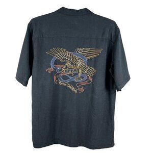 Harley-Davidson Mens L Button-Up Charcoal Shirt Embroidered Eagle & Snake Biker